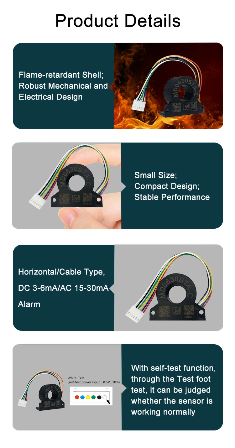 EV Charger Self-Testing RCD Protection Device 30mA AC 6mA DC Leakage Detection Current Sensor